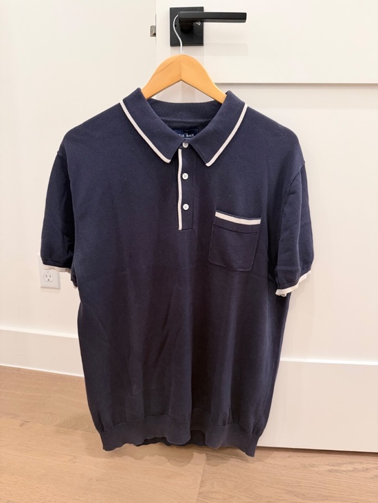 The Tie Bar Other - The Tie Bar Navy Knit Polo Sweater Shirt White Trim Pocket Large